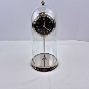 Pottery Barn Silver Desk Clock With Glass Dome Display Decorative Decor Tested